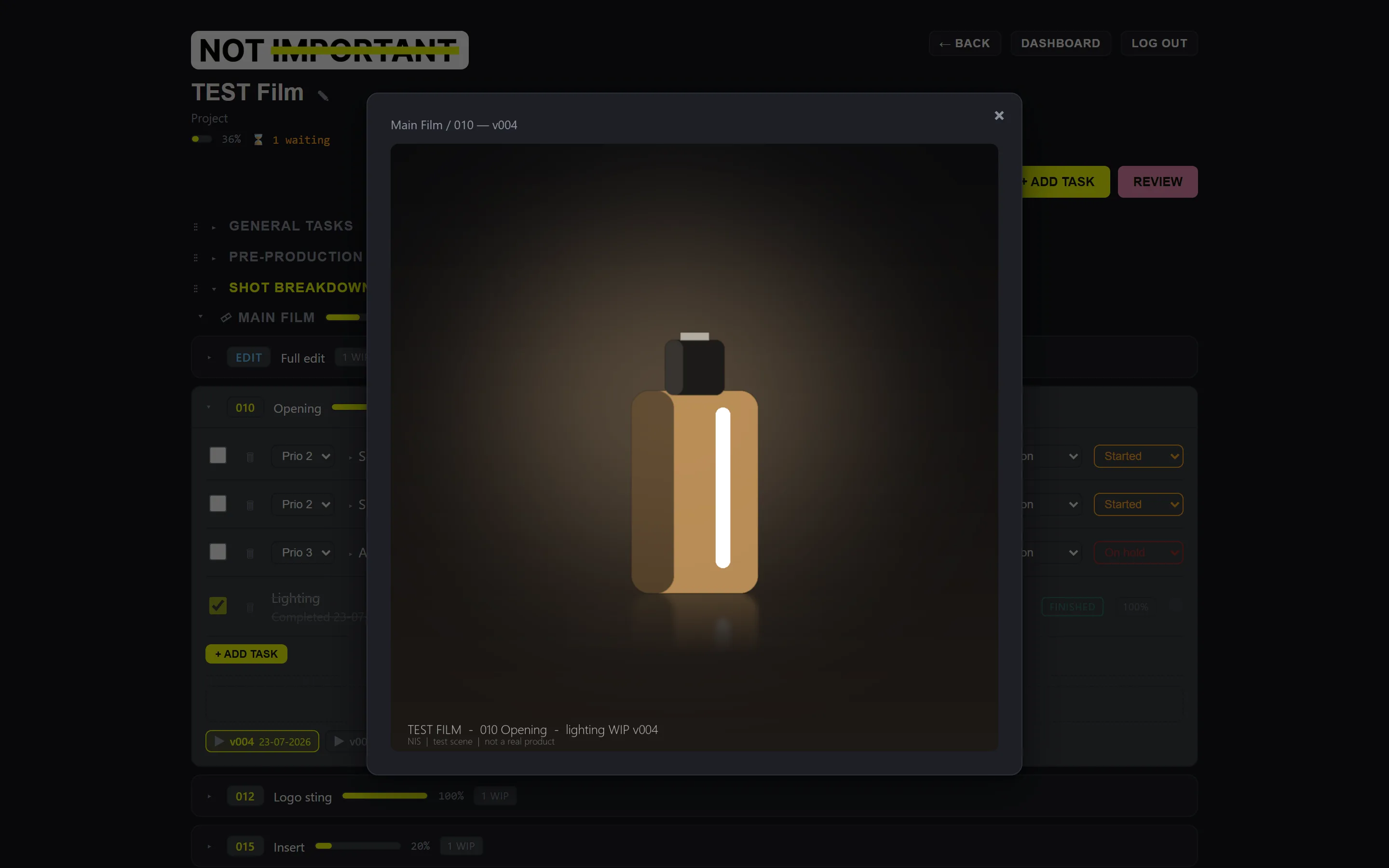 The quickplay popup showing a WIP version full size over the project page